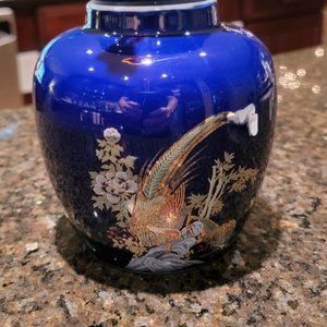 Cobalt Gold Asian Chinoiserie Porcelain Ginger jar & Bell 2pcs.
